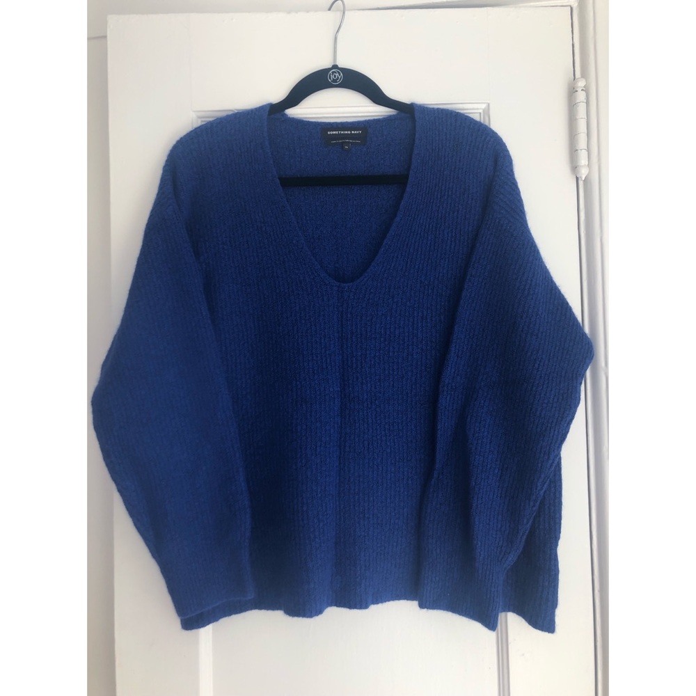 Something Navy Oversized Blue V-Neck Sweater